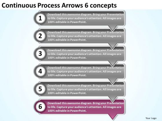 Continuous Process Arrows 6 Concepts Hydraulic Schematic PowerPoint Slides