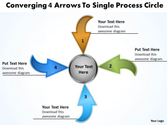 Converging 4 Arrows To Single Process Circle Pie Diagram PowerPoint Templates