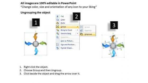 Converging 4 Arrows To Single Process Circle Pie Diagram PowerPoint Templates
