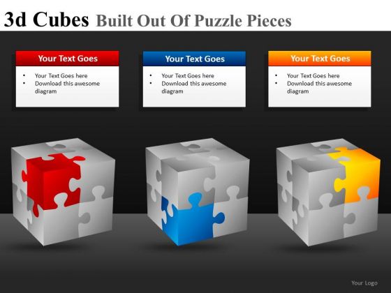 Corners Of 3d Cube Puzzle PowerPoint Templates