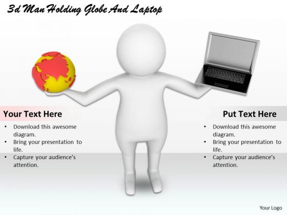 Creative Marketing Concepts 3d Man Holding Globe And Laptop Characters