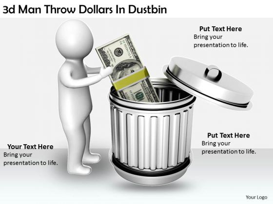 Creative Marketing Concepts 3d Man Throw Dollars Dustbin Characters