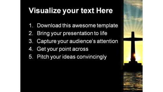 Cross In Water Religion PowerPoint Template 0610