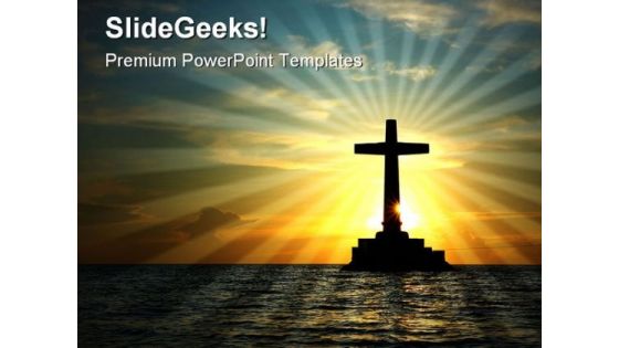Cross In Water Religion PowerPoint Template 0610