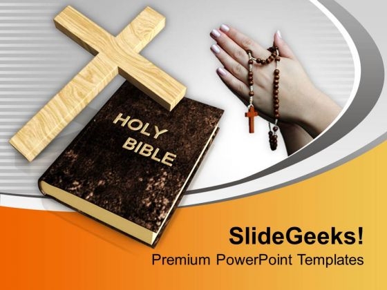 Cross Symbol And Bible With Praying Hands PowerPoint Templates Ppt Backgrounds For Slides 0113