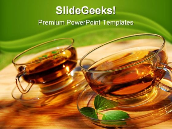 Cup Of Tea In The Garden Health PowerPoint Templates And PowerPoint Backgrounds 0311