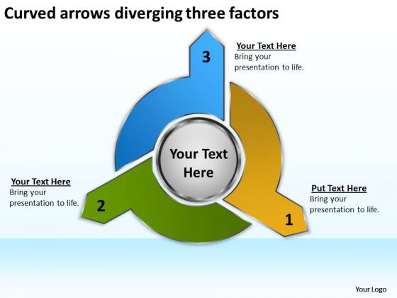 Curved Arrows Diverging Three Factors Diagram Software PowerPoint Templates
