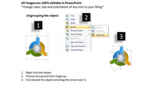 Curved Arrows Diverging Three Factors Diagram Software PowerPoint Templates