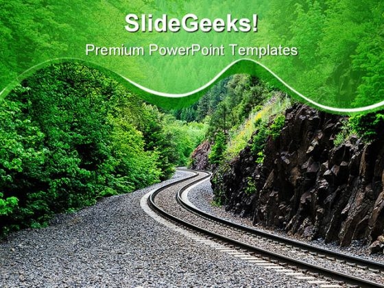 Curving Railroad Tracks Nature PowerPoint Templates And PowerPoint Backgrounds 0611