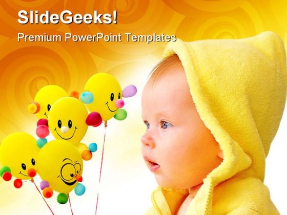 Cute Child With Balloons Baby PowerPoint Templates And PowerPoint Backgrounds 0711