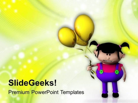 Cute Girl With Balloon PowerPoint Templates Ppt Backgrounds For Slides 0513