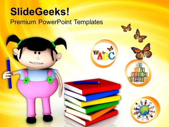 Cute Girl With Books For Study PowerPoint Templates Ppt Backgrounds For Slides 0513