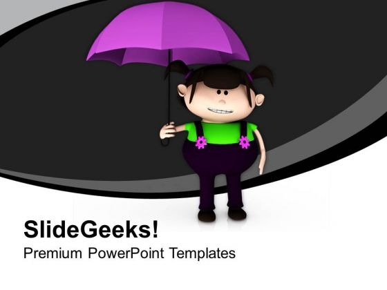Cute Girl With Purple Umbrella PowerPoint Templates Ppt Backgrounds For Slides 0613