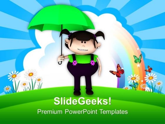 Cute Girl With Umbrella PowerPoint Templates Ppt Backgrounds For Slides 0613