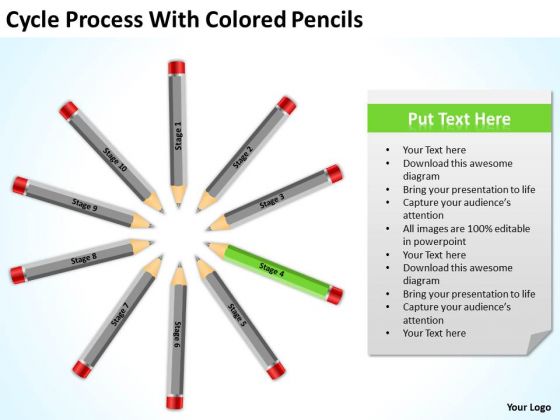 Cycle Process With Colored Pencils Ppt Business Plan PowerPoint Templates