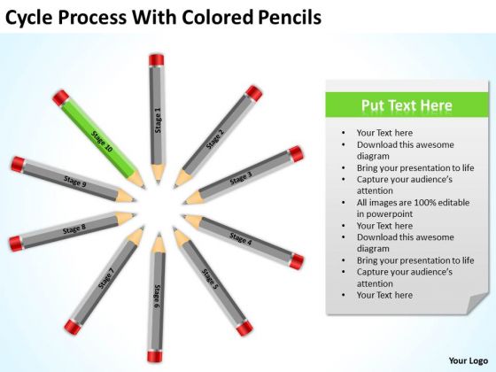 Cycle Process With Colored Pencils Ppt Writing A Business Plan Free PowerPoint Templates