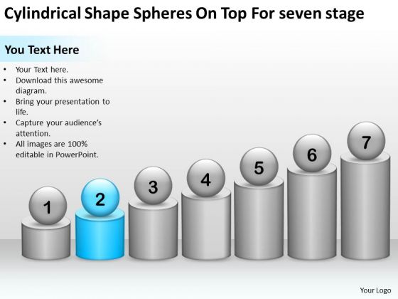 Cylindrical Shape Spheres On Top For Seven Stage Ppt Business Plan Download PowerPoint Slides