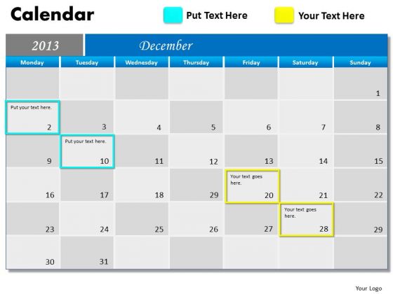 December 2013 Calendar PowerPoint Slides Ppt Templates