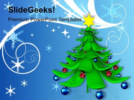 Decorated Christmas Tree With Balls Holiday PowerPoint Templates Ppt Backgrounds For Slides 1212