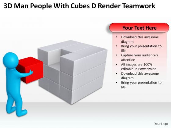 Diagram Business Process 3d Man People With Cubes Render Teamwork PowerPoint Templates