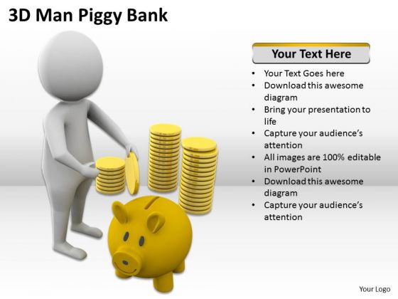 Diagram Business Process 3d Man Piggy Bank PowerPoint Templates
