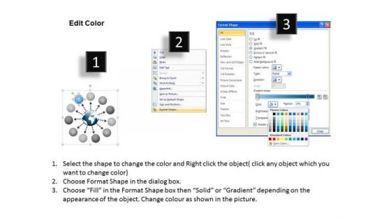 Diverging 11 Steps Around Globe Process Flow Radial Chart PowerPoint Slides