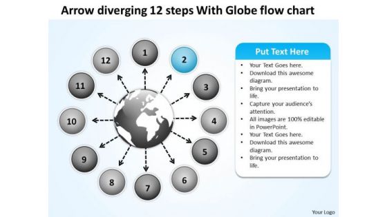 Diverging 12 Steps With Globe Flow Chart Relative Cycle Arrow Diagram PowerPoint Templates