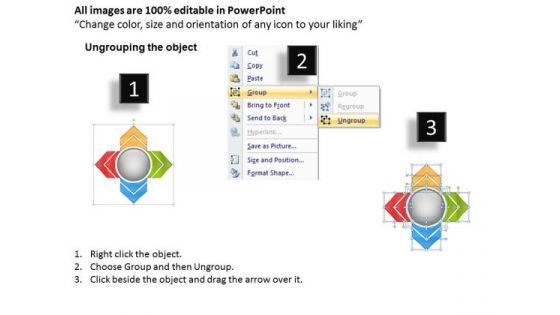 Diverging Flow Chart 4 Stages Business Cycle PowerPoint Slides