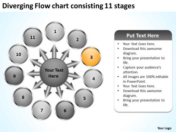 Diverging Flow Chart Consisting 11 Stages Cycle Layout PowerPoint Templates