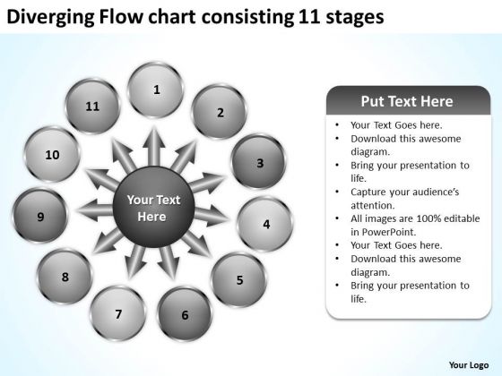 Diverging Flow Chart Consisting 11 Stages Ppt Target Network PowerPoint Slides