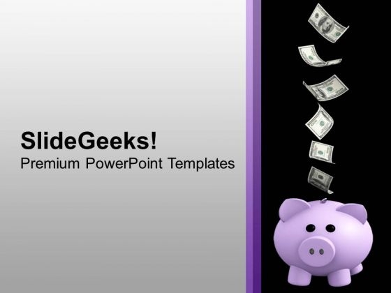 Dollar Bills Falling In Piggy Bank Finance PowerPoint Templates Ppt Backgrounds For Slides 1112
