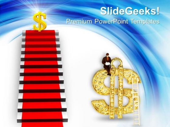 Dollar Symbol Stairs Men Sitting Growth PowerPoint Templates Ppt Backgrounds For Slides 0113