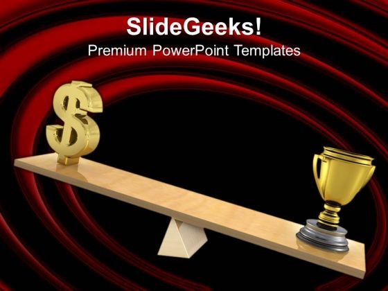 Dollar Symbol With Trophy On Scale PowerPoint Templates Ppt Backgrounds For Slides 0213
