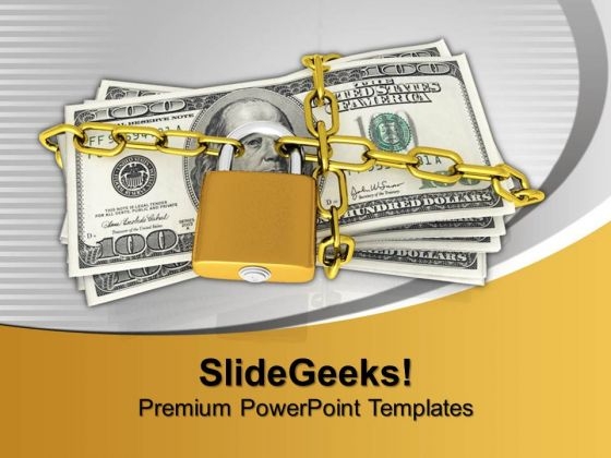 Dollars Banknotes Lock With Chain Security PowerPoint Templates Ppt Backgrounds For Slides 0113
