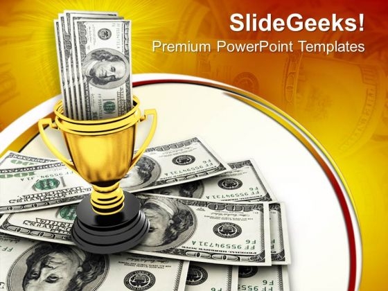 Dollars In Trophy Winner Concept PowerPoint Templates Ppt Backgrounds For Slides 0113