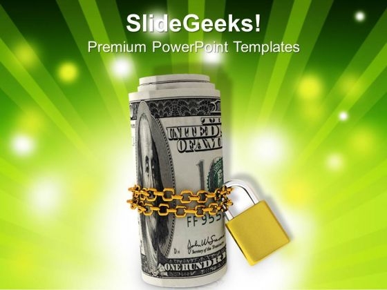 Dollars Locked With Chain Crisis PowerPoint Templates And PowerPoint Themes 1012