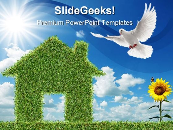 Dove And Green Grass House Nature PowerPoint Templates And PowerPoint Backgrounds 0211