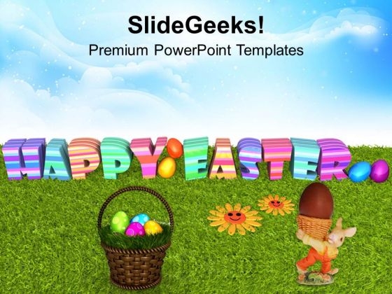 Easter Eggs With Flower On Grass PowerPoint Templates Ppt Backgrounds For Slides 0313