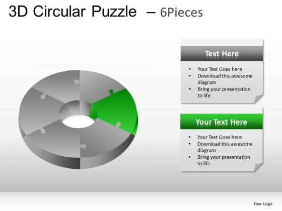Editable Colors 3d Circular Puzzle 6 Pieces PowerPoint Slides And Ppt Diagram Templates