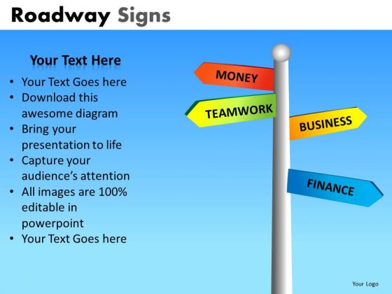Editable Road Signs Ppt Slides For Business Presentations