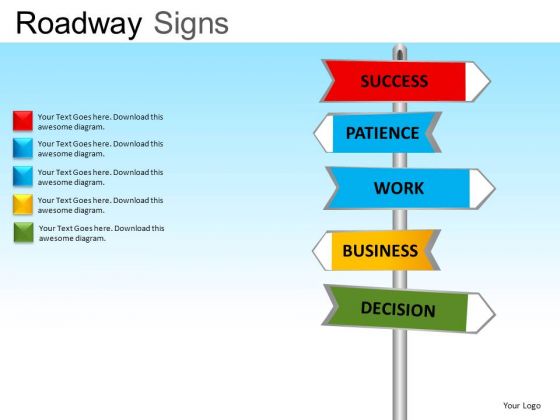 Editable Text Road Signs PowerPoint Slides And Ppt Clipart Graphics