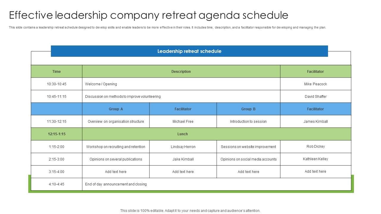 Effective Leadership Company Retreat Agenda Schedule Introduction Pdf