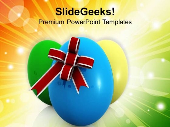 Elegant Easter Eggs With Bow Festival PowerPoint Templates Ppt Backgrounds For Slides 0313