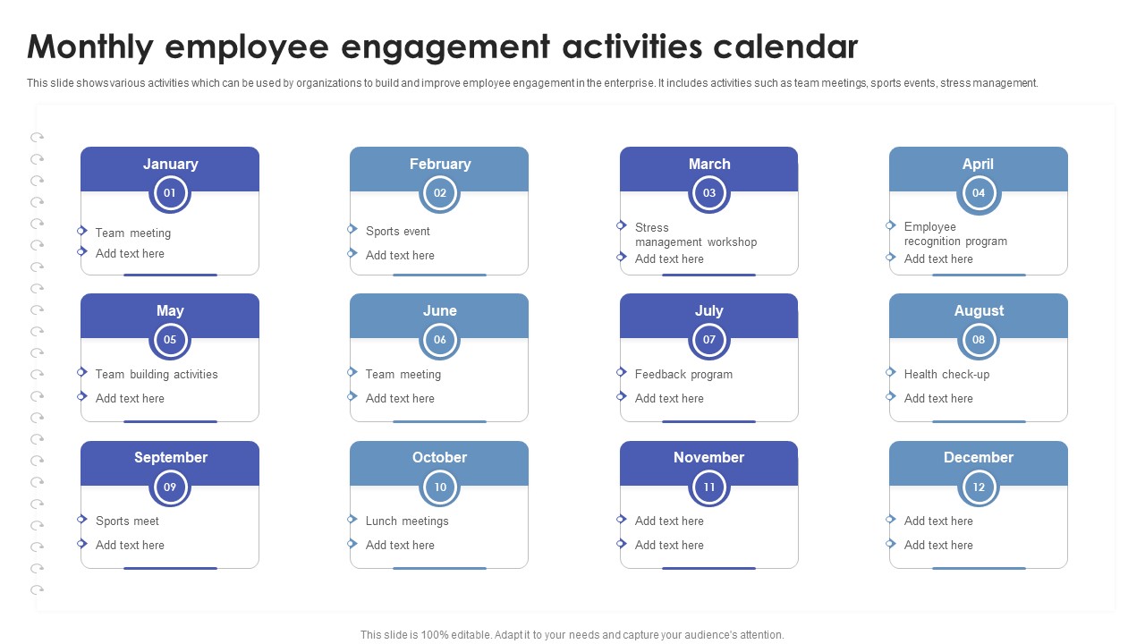 Employee Relations In Human Resource Monthly Employee Engagement Activities Calendar