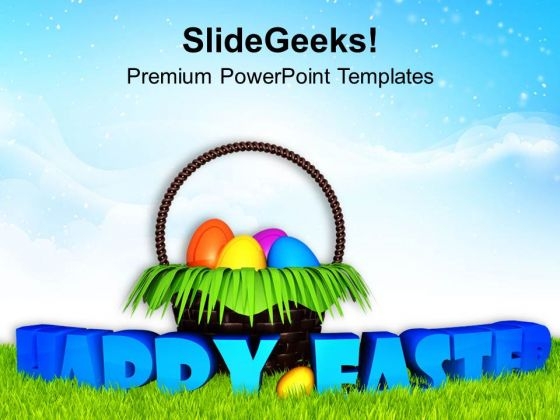 Ester With Surprise Egg Basket Garden PowerPoint Templates Ppt Backgrounds For Slides 0313