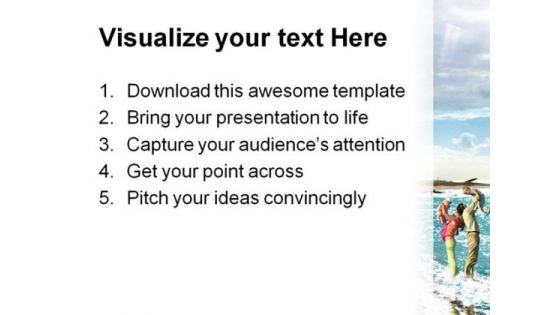 Family Beauty Beach PowerPoint Template 0810