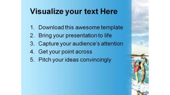 Family Beauty Beach PowerPoint Template 0810