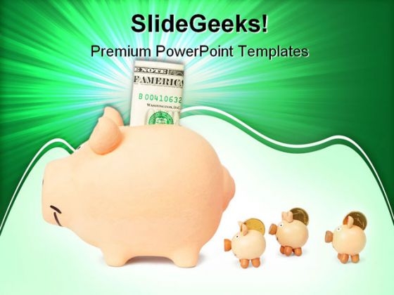 Family Of Piggy Banks Saving Money PowerPoint Templates And PowerPoint Backgrounds 0311