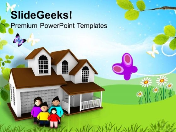 Family Outside Their Home PowerPoint Templates Ppt Backgrounds For Slides 0713