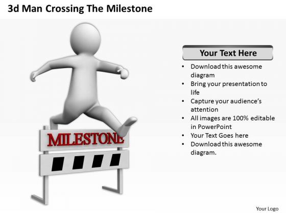 Famous Business People 3d Man Crossing The Milestone PowerPoint Templates